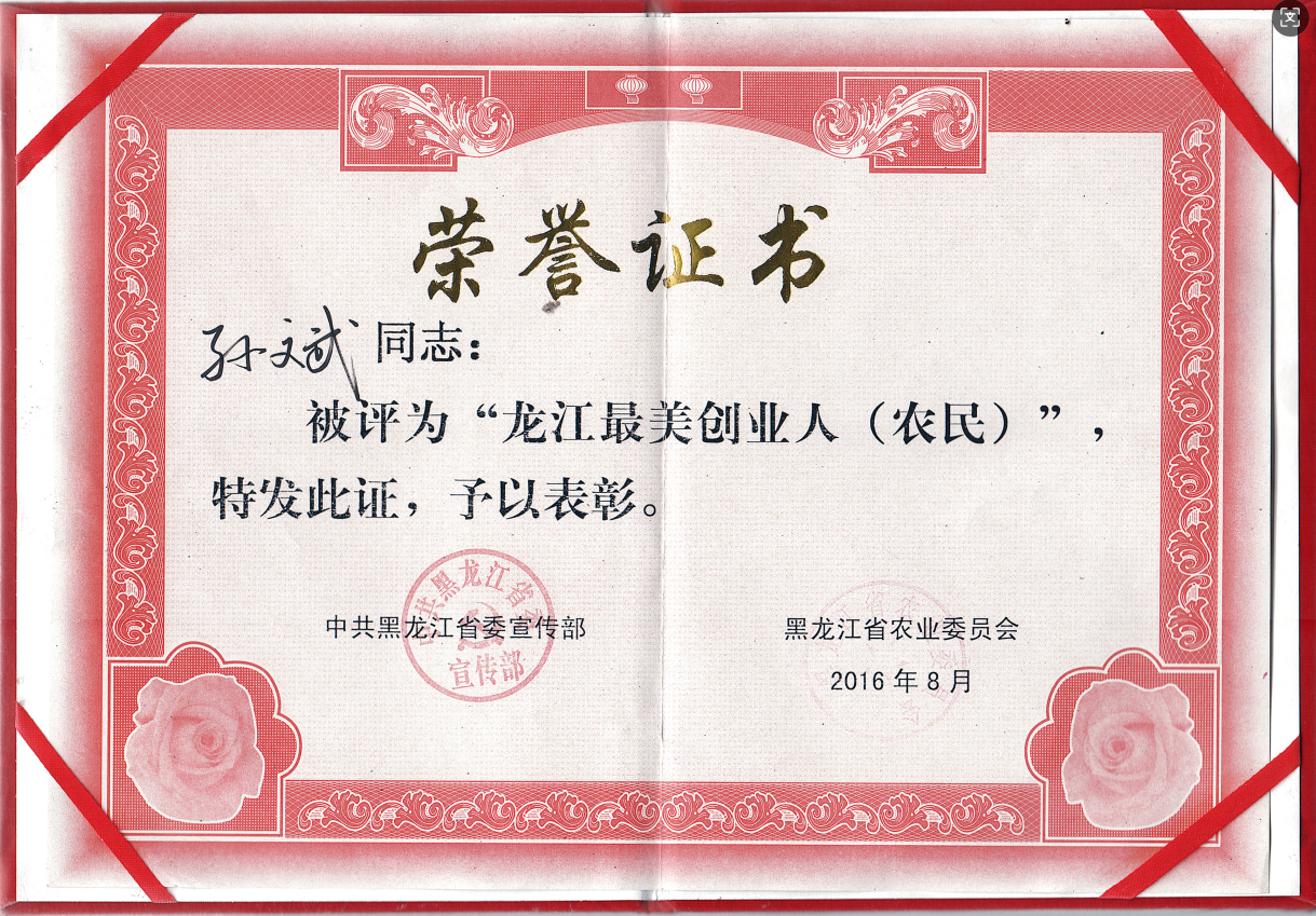 2016孙斌获龙江最美创业人(农民)(黑龙江省农业委员会) 2016孙斌获龙江最美创业人(农民)(黑龙江省农业委员会)